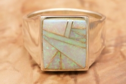 Calvin Begay Fire and Ice Opal Sterling Silver Navajo Ring